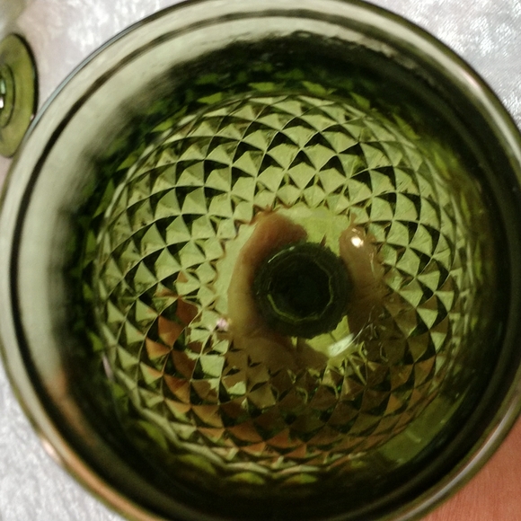 Vintage Glass Diamond Point Green Water Goblet, Mid Century Glass - Picture 4 of 9